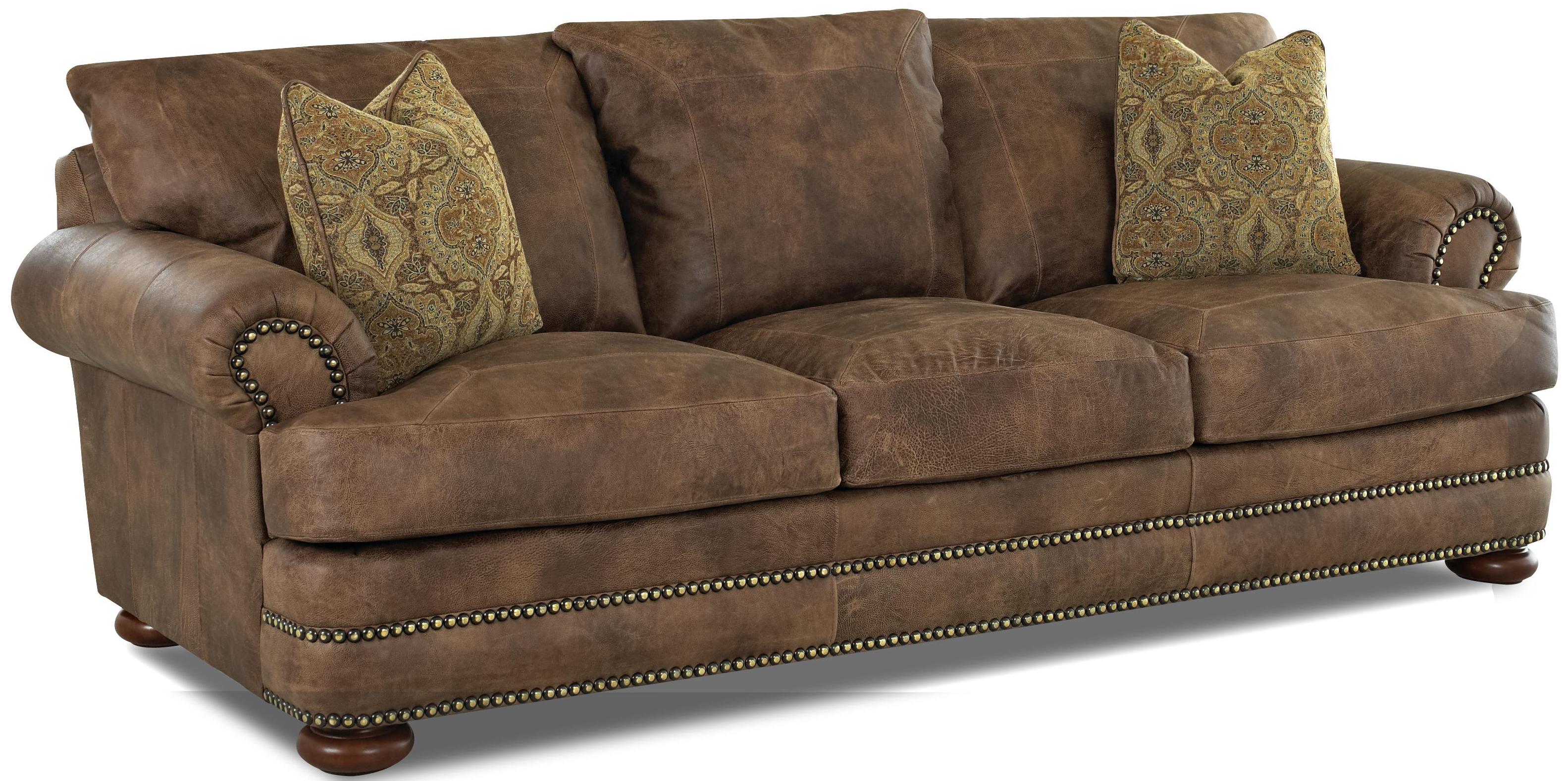 Klaussner Montezuma Casual Style Leather Sofa with Bun Feet AHFA Sofas